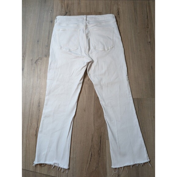 ZARA White Straight Leg Jeans Size 14 High Waist Raw Hem Cropped Stretch Y2K - Picture 2 of 7